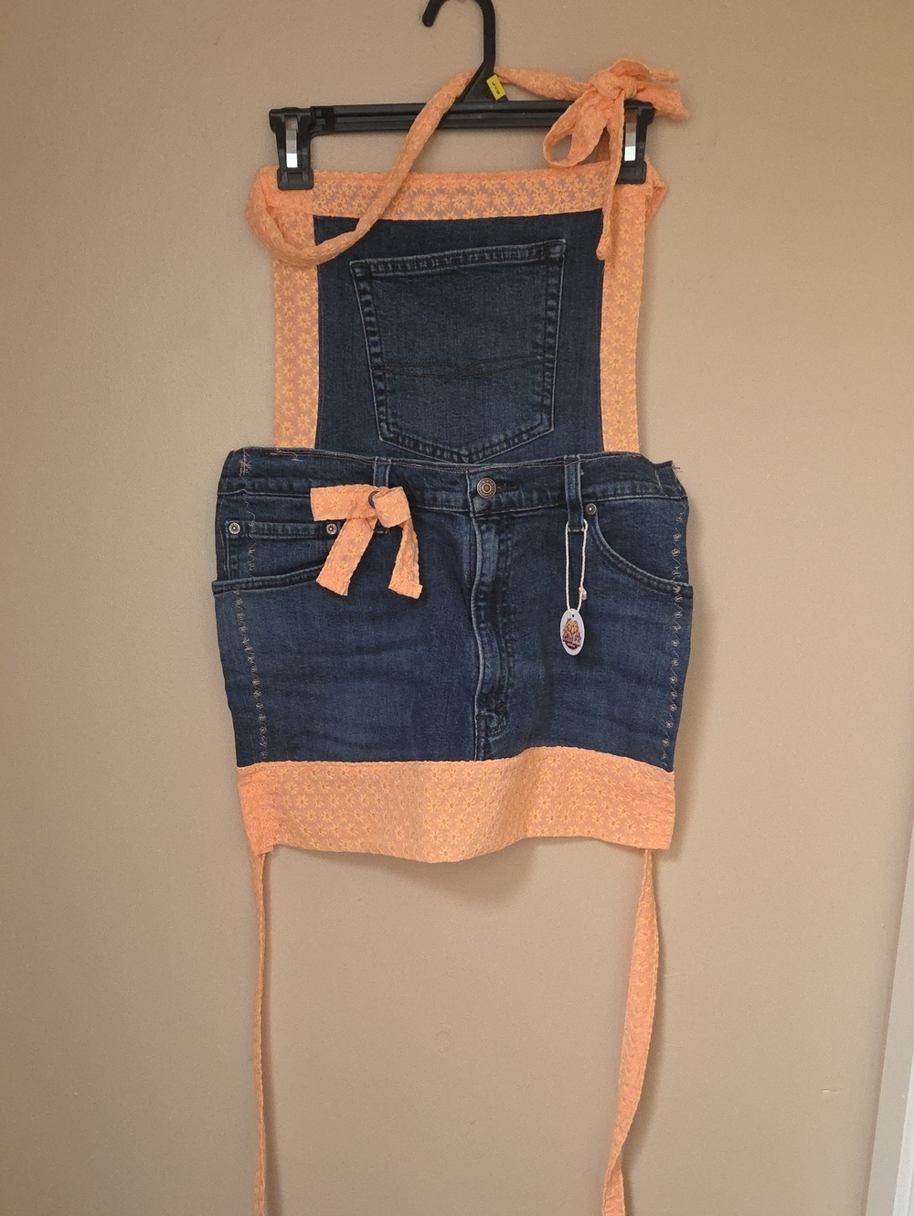 Denim Apron Skirt with Peach Trim - Unbranded